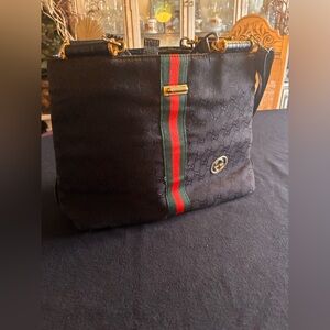 Black Messenger Bag with Iconic Stripe